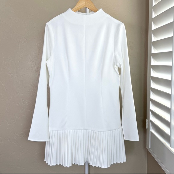 Commense White Pleated Hem Mock Neck Mini Dress Large - Picture 4 of 10